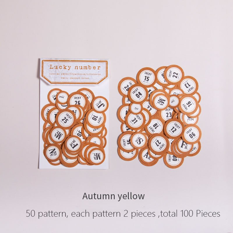100pcs/lot Lucky Number Stickers for Daily Mothly Planner Diary Stickers DIY Label Scrapbooking Album Stationery Stickers: Autumn yellow