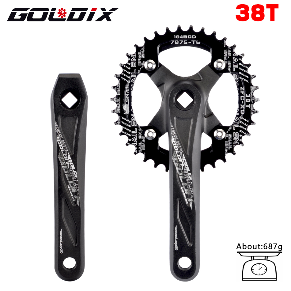 GOLDIX Square Hole Bicycle Crankset Aluminum Alloy MTB Crank 170/175mm Length Narrow Wide Teeth 104BCD 32/34/36/38/40/42T: PURPLE / 170mm