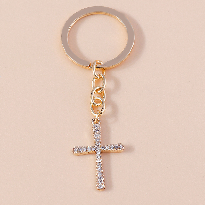 Porte-clés religieux croix en cristal biscuits pour femmes et filles, porte-clés, porte-clés, breloques de sac à main, bijoux à bricoler soi-même, , luxe: GRIS