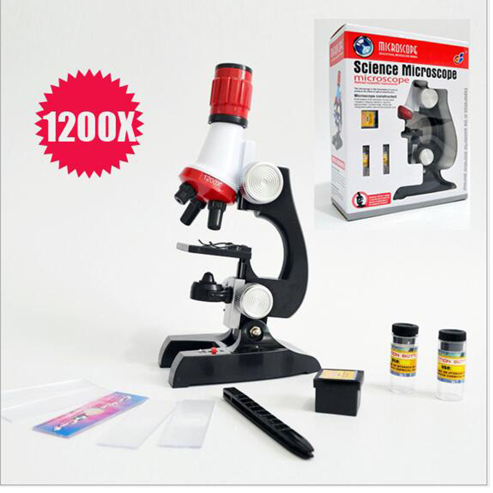 Microscoop Kit Lab LED 100X 400X 1200X Kinderen Toy Microscoop Monoculaire Biologische Microscoop voor onderwijs