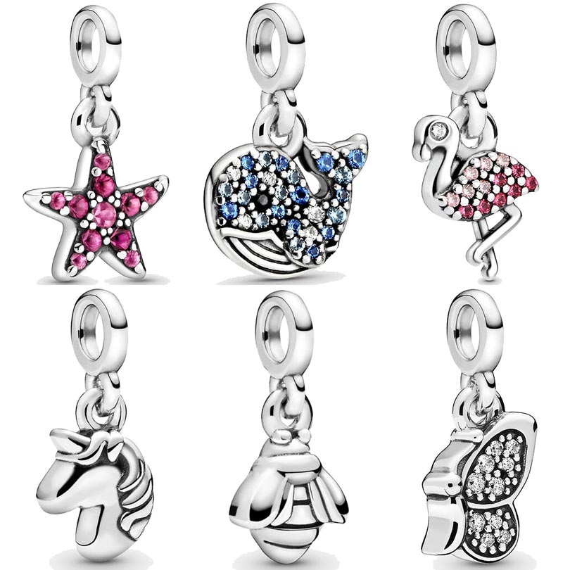 My Butterfly Bumblebee Pink Flamingo Blue Whale Starfish Pendant Beads 925 Sterling Silver Me Charms Fit Bracelet Jewelry