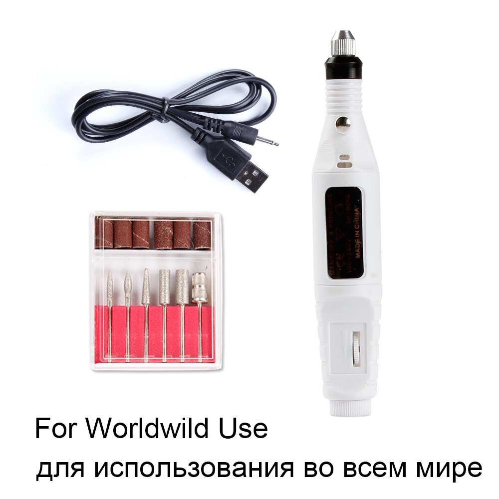 Electric Nail Drill Bits Set Milling Drill Machine for Manicure Nail Art Sanding File Gel Remover Mill Cutter Pedicure Apparatus: White USB