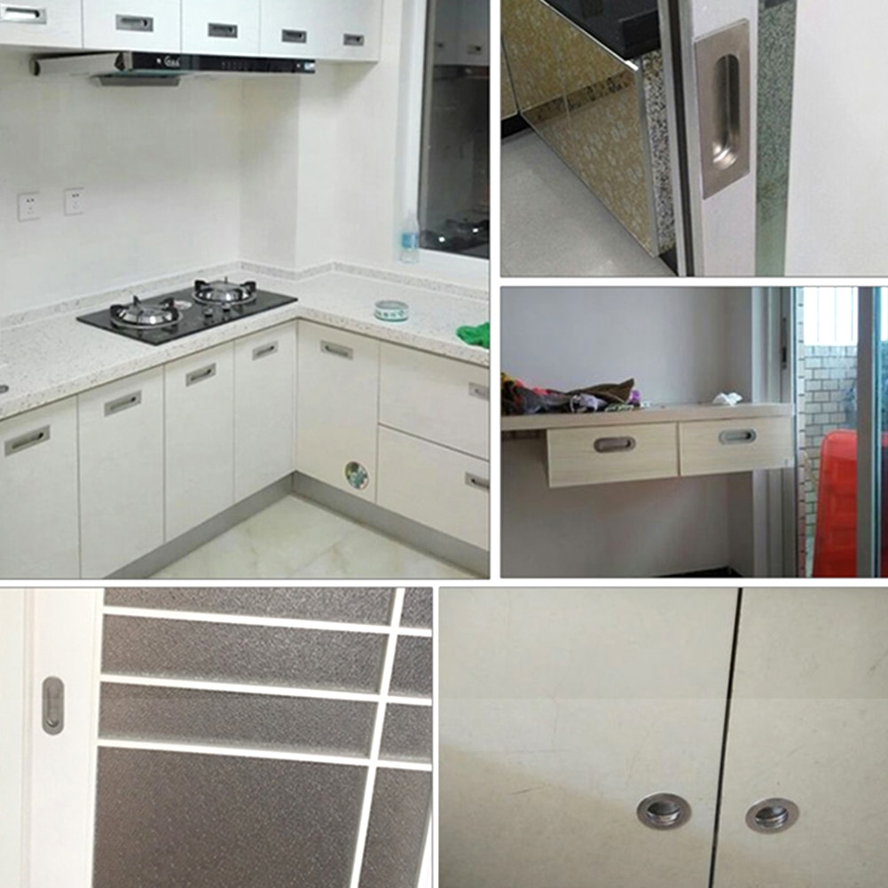 Inset Cupboard Recessed Door Knobs Drawer Pulls Handle Sliding Stainless Steel Wardrobe