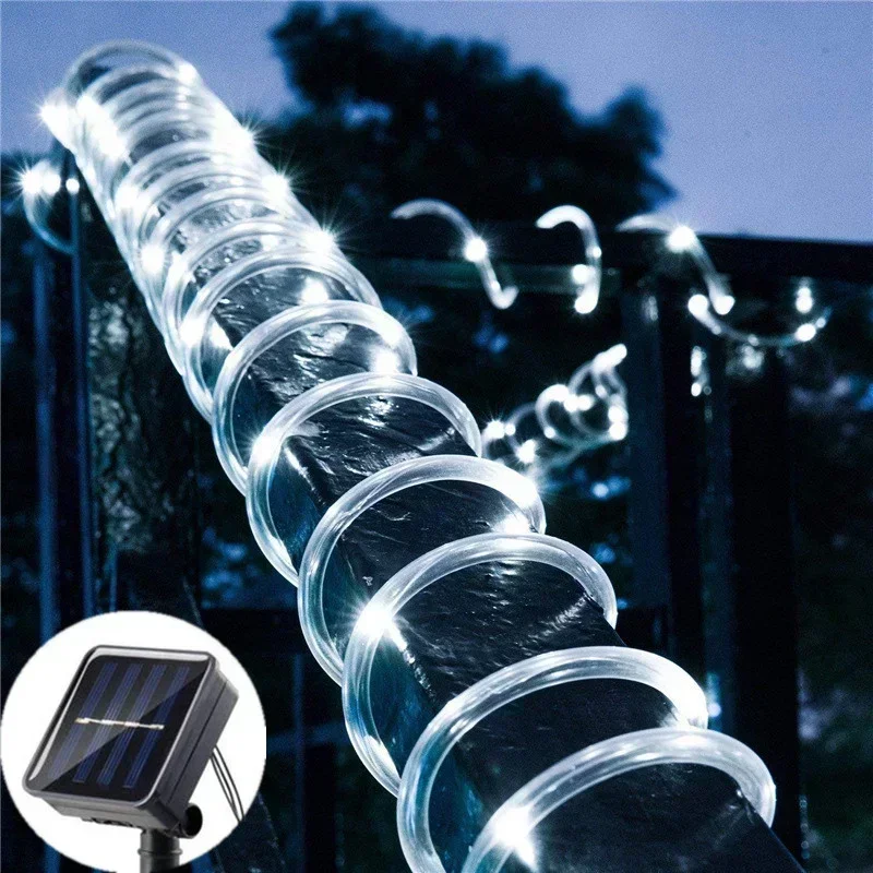 5M 10M 20M Tube solaire corde guirlande lampe fée lumière LED chaîne mariage extérieur jardin été cour clôture paysage éclairage: Vert émeraude / RGB
