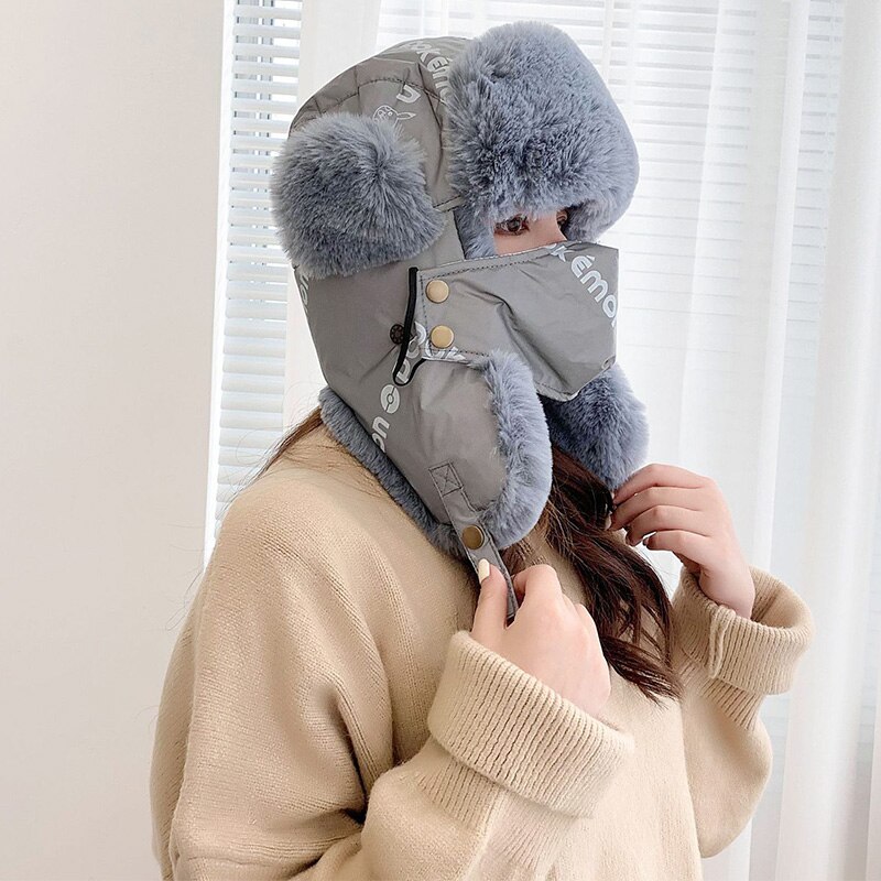 Gorros térmicos de estilo aviador para invierno para hombre y mujer, protección para las orejas, a prueba de viento, gorro de esquí de terciopelo grueso, de algodón cálido para nieve: A