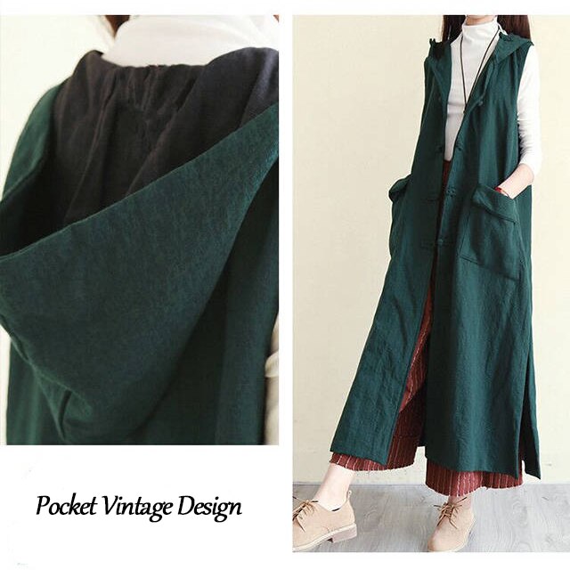 Vintage ethnique à capuche longue gilet femmes en vrac grande poche travail manuel Art grande taille sans manches veste dames Colete