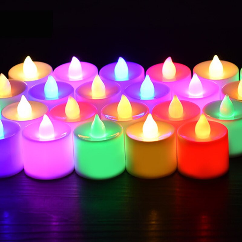 12 Pièces Coloré LED À Piles Bougies chauffe-plat Sans Flamme Mariage Décor Accessoires bougie D'anniversaire électronique Décoration: colorful