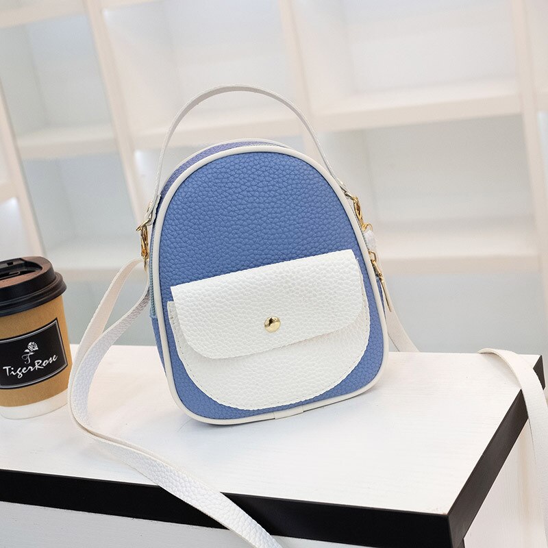 Dames contrasterende kleur reliëf leren rugzak crossbody/schoudertas mobiele telefoonhoesje kleine rugzak: Blauw