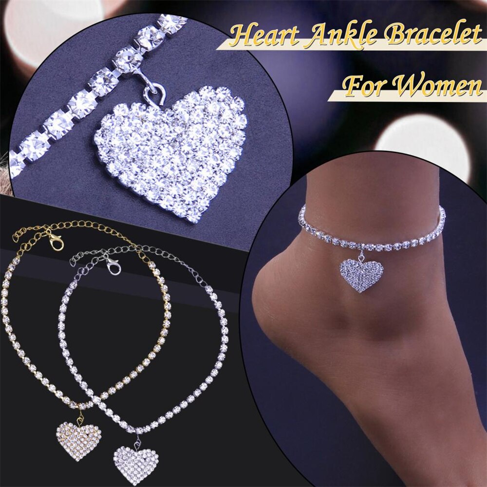 Enkel Armbanden Sieraden Voor Vrouwen Luxe Rhinestone Been Ancle Armband Hart Enkelbandje Armband Enkelbanden Voor Vrouwen Strand Enkelband