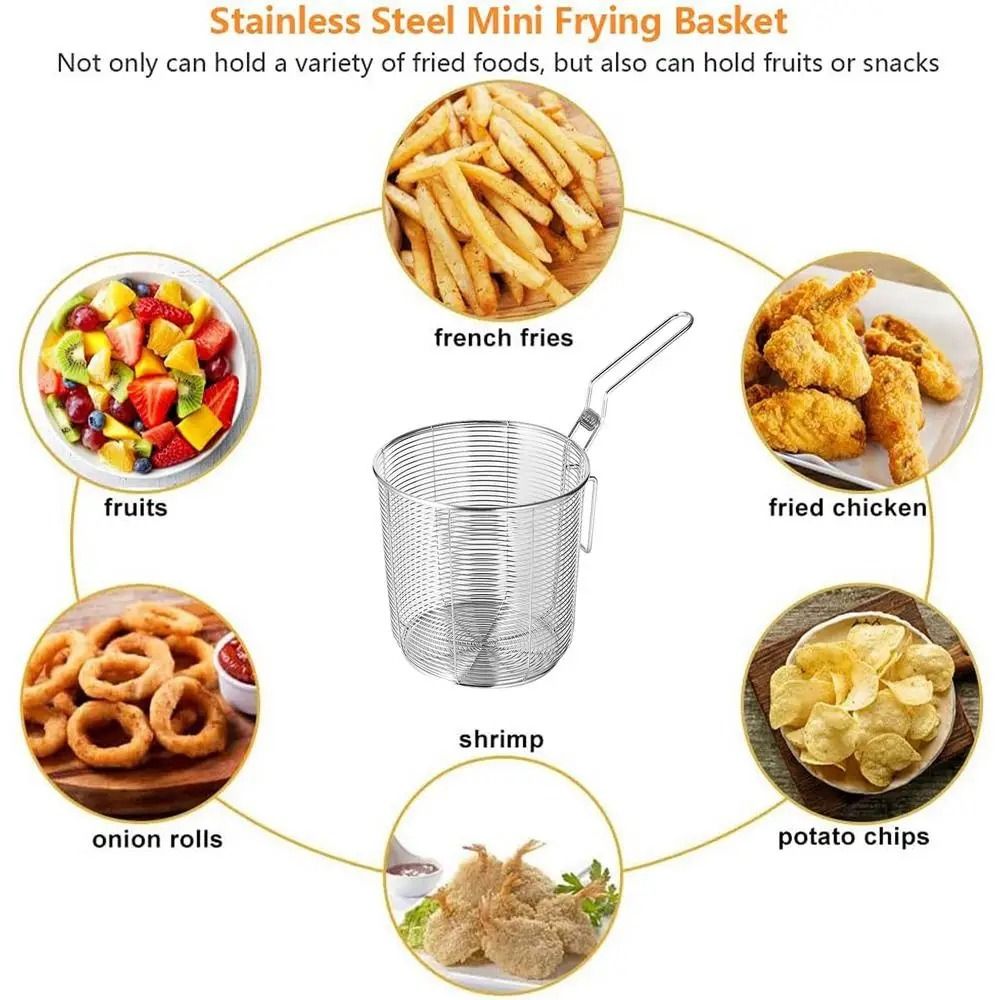 Mini Deep Frying Basket with Handle 304 Stainless Steel Strainer Mesh Chip Filter Fryer Chip Serving for Dumplings French Fries