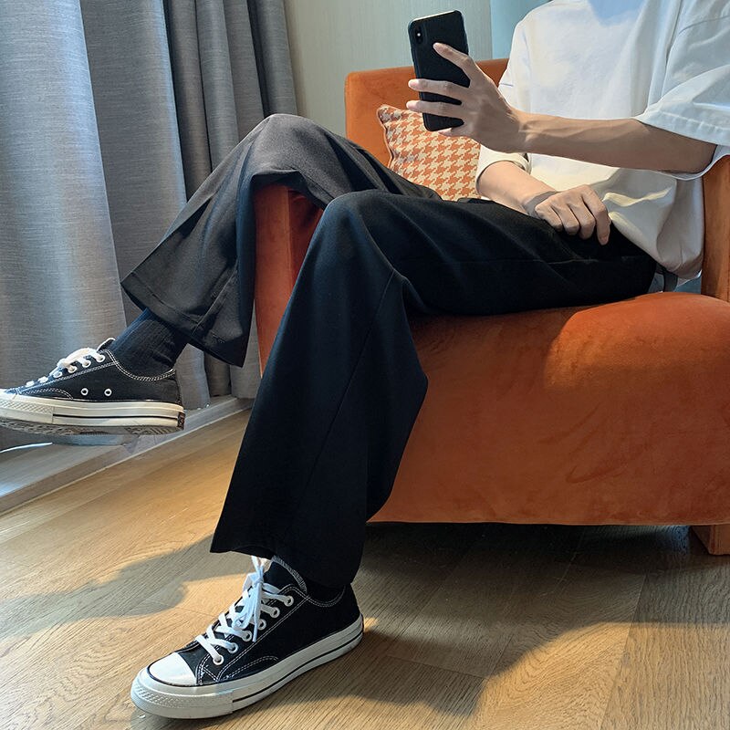 Pantalon droit décontracté en trois dimensions pour jeunes, couleur unie, populaire au printemps et en automne: Noir / M