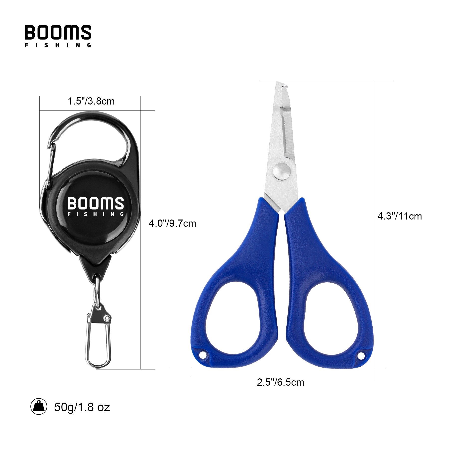 Booms Fishing S01 Braid Line Scissor Fishing Line Scissors with Retractable Badge Holder Carabiner Tackle Boxes Accessorie