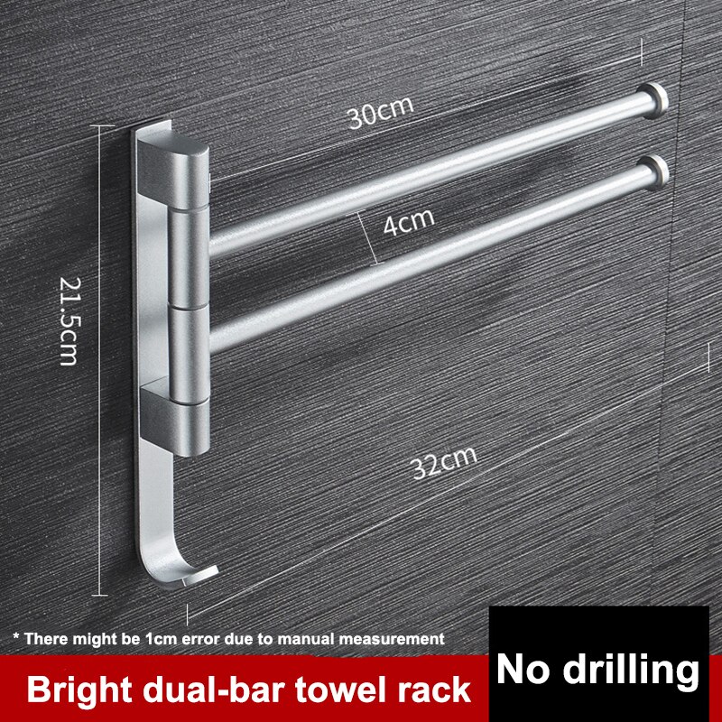 Badeværelse håndklædestativ drejelig håndklædeholder plads aluminium 2/3/4/5- bar håndklædehænger køkkenhylde papirhængende vægmonteret: Sølv dual-bar