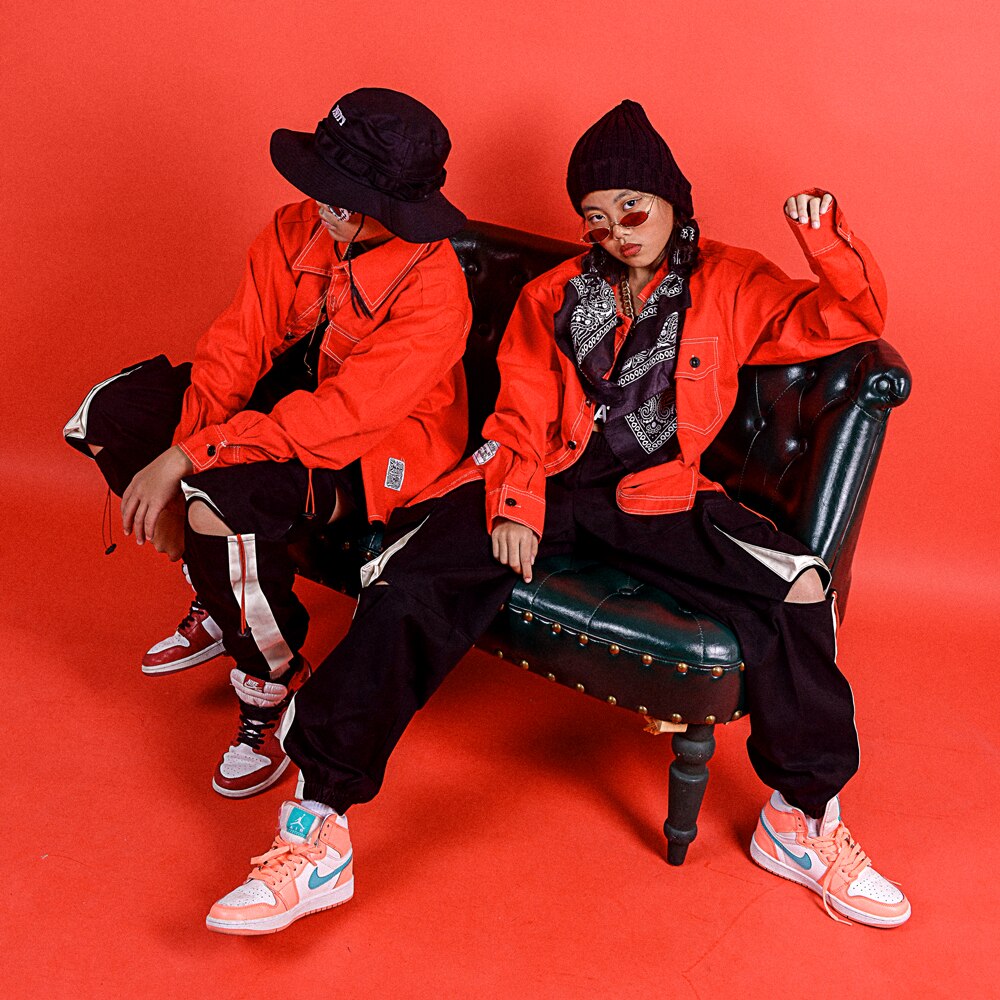 Dziewczyny Jazz nowoczesny taniec kostiumy odzież garnitury dzieci dzieci Hip Hop czerwona koszula Seatpants stroje kostiumy sceniczne DQS3281