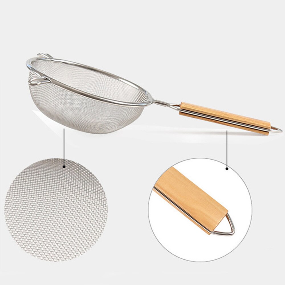 Mesh Stainless Steel Skimmer Strainer Mesh Skimmer Basket Ladle with Wooden Handle for Noodles Spaetzle Pasta Chips(Diameter 14c