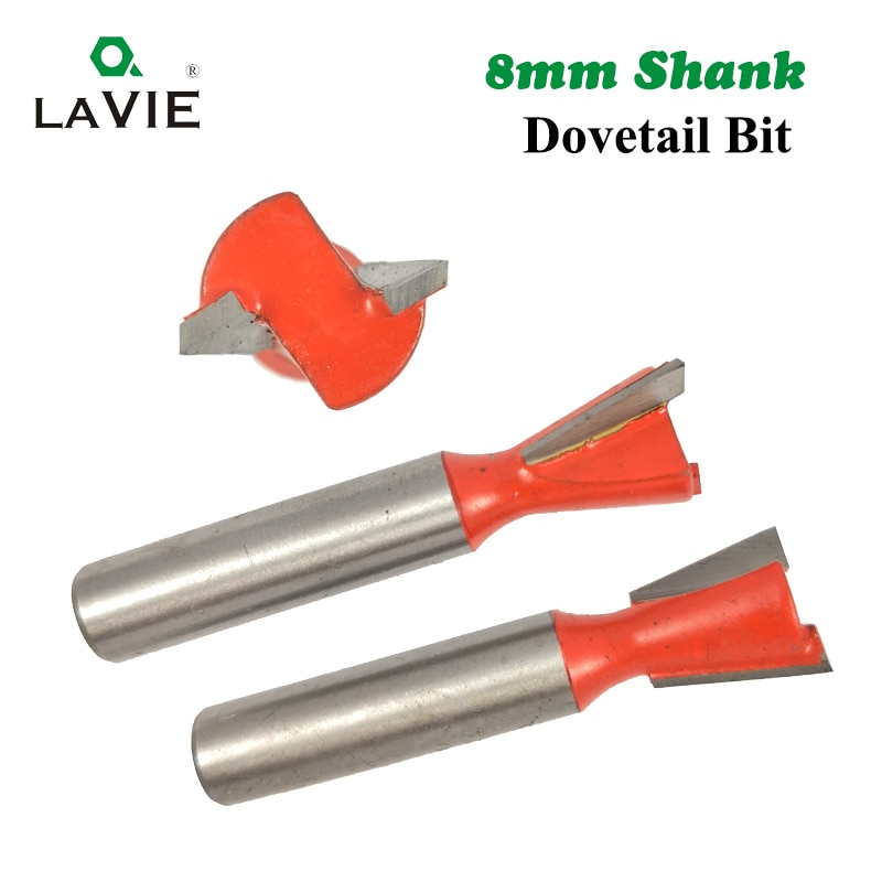 LA VIE 1pc 8mm Shank Dovetail Bit 2 Flute Router bits Tungsten Carbide Engraving Tools Milling Cutter for Wood Cutters MC02025