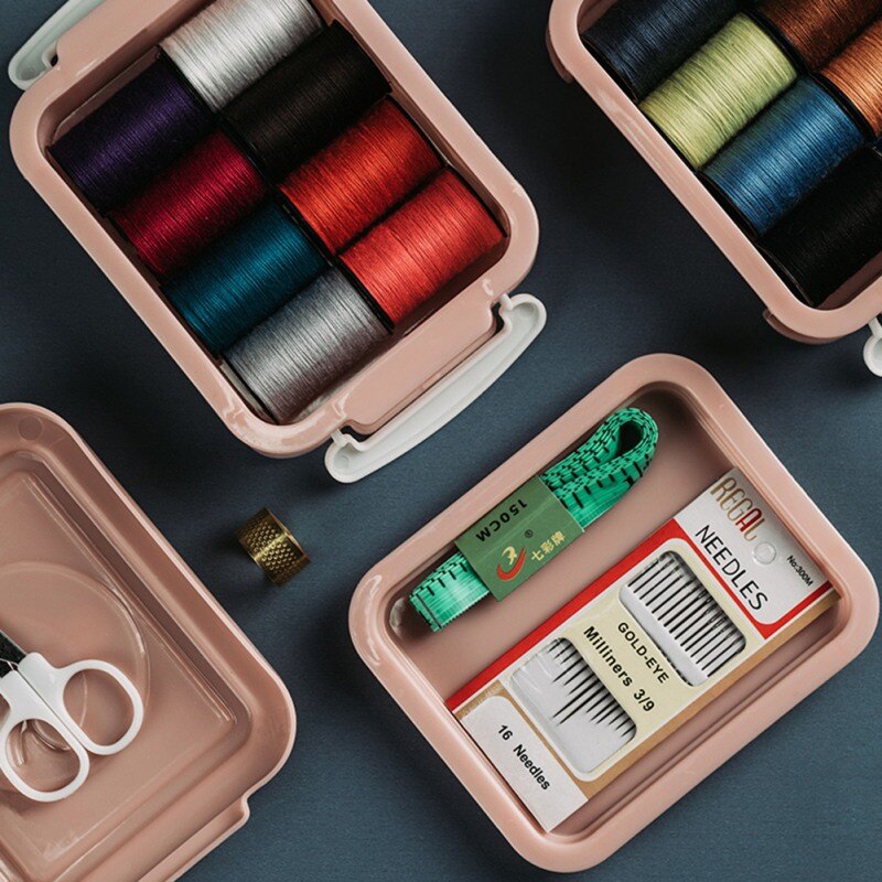 Three layers of 16 reels and sewing box treasure box set, multifunctional sewing kit, sewing thread box storage box