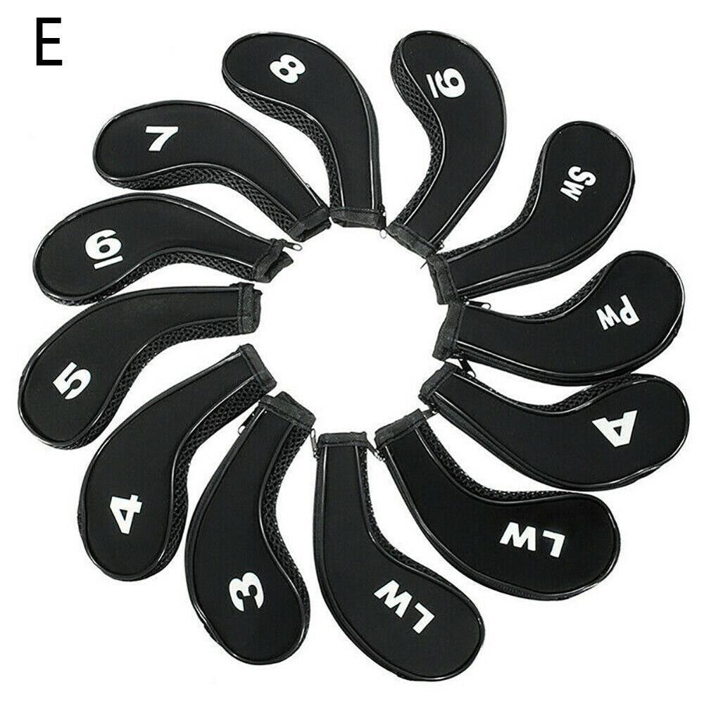 12 stuks/set golfclubhoes met rits, golfijzerhoes, neopreen set, putterbeschermhoes, hoofdbeschermer,  a4 5: Zwart