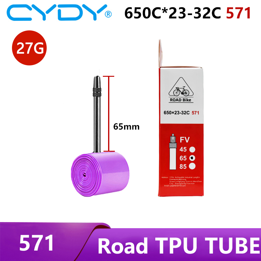 Cydy racercykel tpu-slang 650 x 23c 25c 26c 27c 28c 30c 32c cykeldäck 27g kameradäck 650c pneumatiska aro franska ventiler