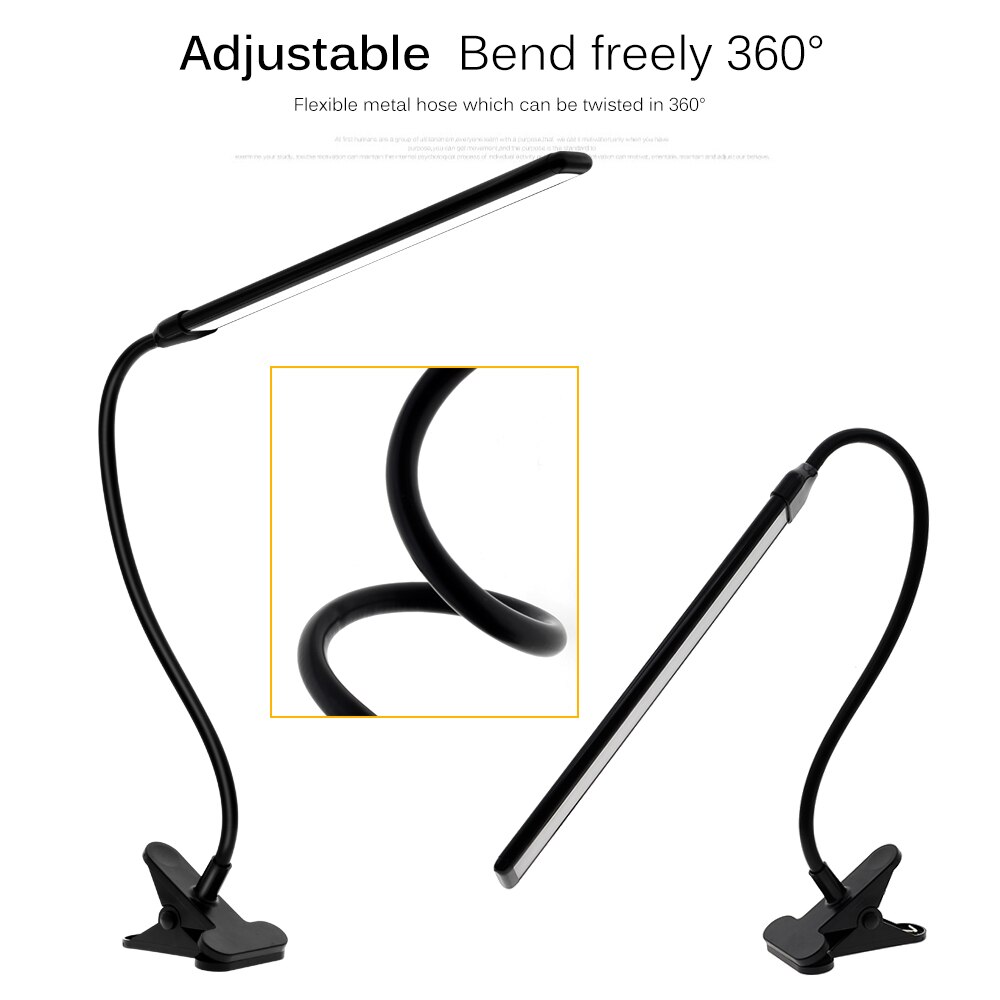 ledet skrivebordslampe øyebeskyttet usb bordlampe klips på lys med bryter 9- nivåer lysstyrke &amp; 3- nivåer farger til lesearbeid