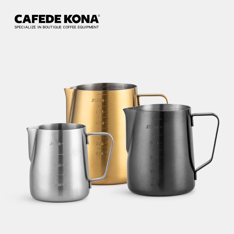 Jarra Barista Latte Art, jarras de leche de acero inoxidable de doble escala, lanzadores de café de alta clase y , 300, 600, 900ml