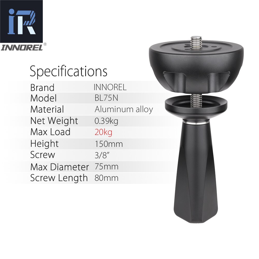 BL75N 75mm Universal Bowl Adapter All CNC Technology Metal Half Ball Hemisphere to Tripod Bowl for Tripod Fluid Head DSLR Camera