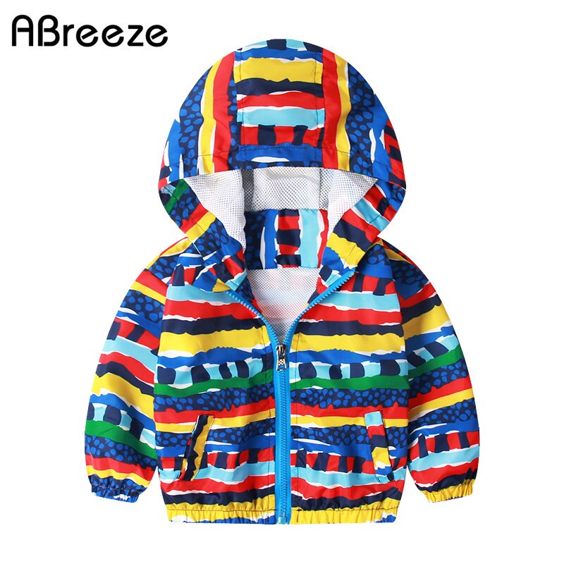 summer children hooded clothing rainbow striped print boys & girls jackets 1Y 3Y 3Y thin casual outerwear girls