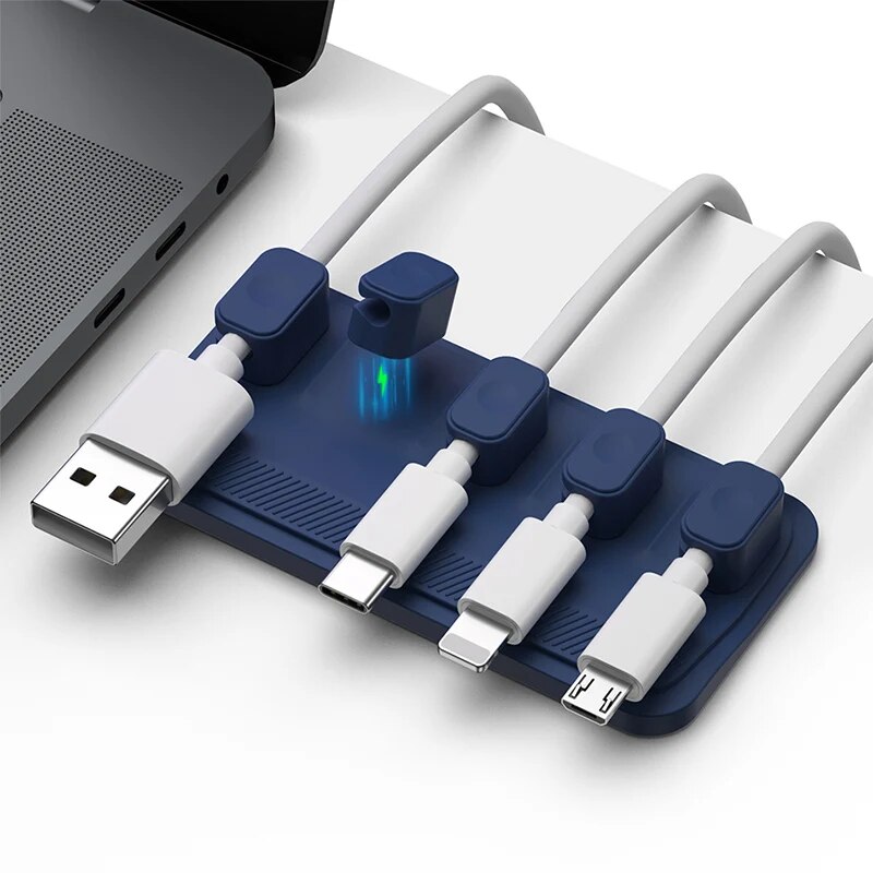 Organizador de cables magnético de silicona autoadhesivo, soporte para Cables USB DIY, Clips de escritorio flexibles de silicona para organizador de cables de ratón: Verde
