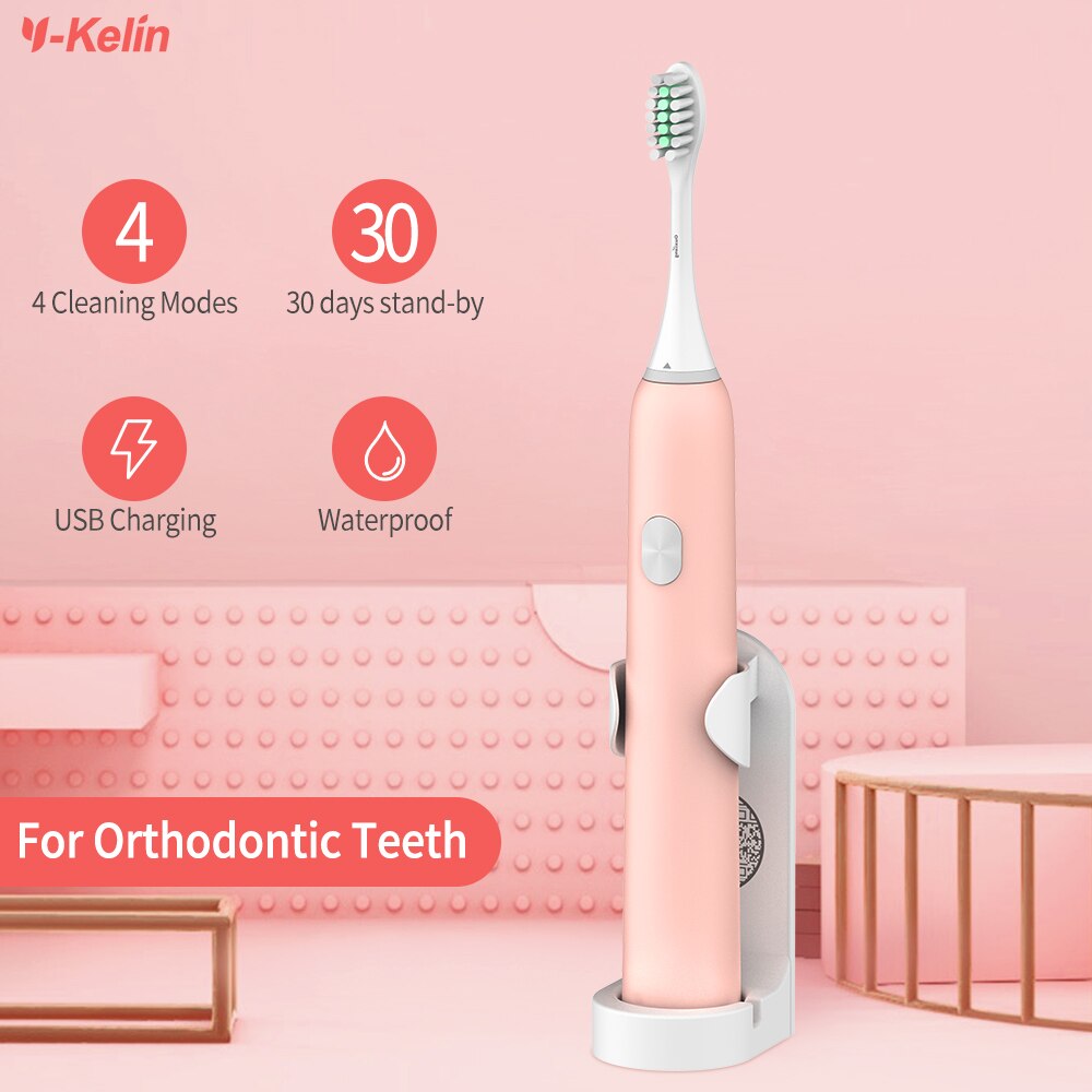 Y-kelin-cepillo de dientes eléctrico con 2 cabezales, recargable, Sónico, para tirantes para adultos, ortodoncia