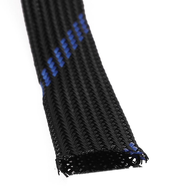 2X Pet Braided Sleeving 32.8 Feet 10M Expandable Cable Wrap 10Mm Diameter Wire Sheath Blue Black