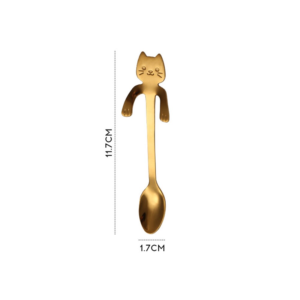 Coffee Spoon Mini 304 Stainless Steel Cartoon Cat Spoon Long Handle Flatware Coffee Drinking Tools Kitchen Gadget: 2