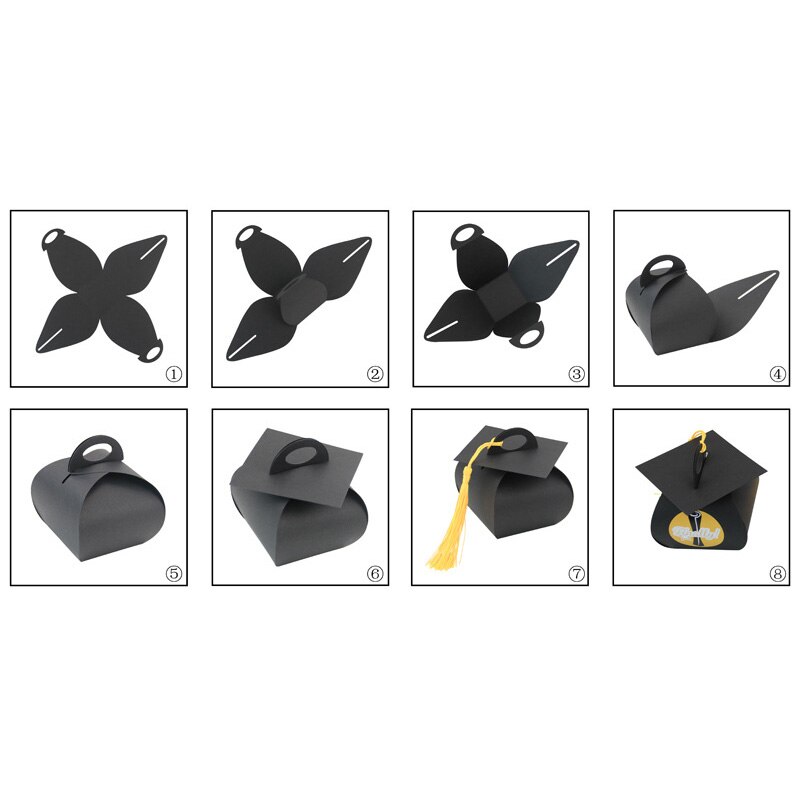 12/24Pcs European Bachelor Hat Cap Bag Candy Box Graduation Celebration Party Candy Favor Boxes Packaging Bags With Tassel