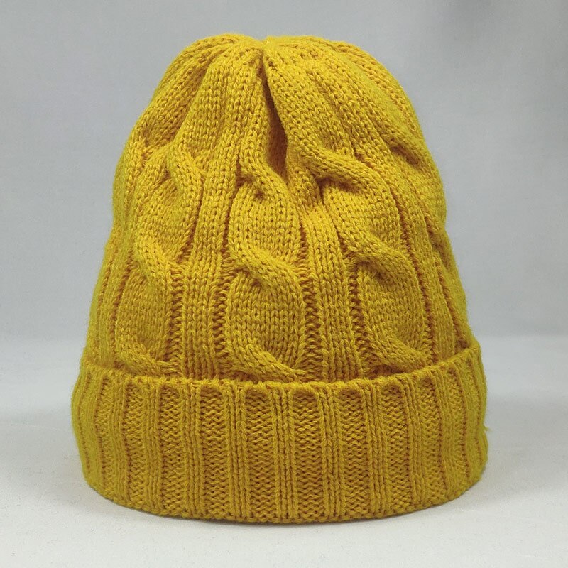 Varm vinter skull cap fleece indeni kvinder hatte kabel strikkede huer neon gul hvid sort rød neon orange farver: Gul