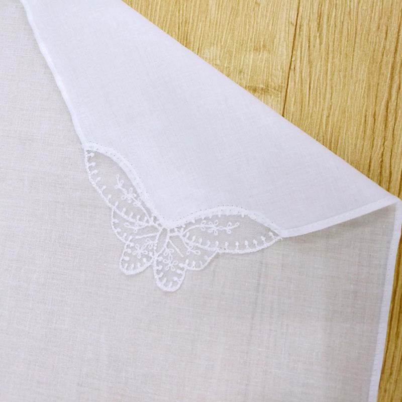 28 x 28cm kvinder almindelige hvide firkantede lommetørklæder hæklet sommerfugl blonde hjørne brude bryllup diy bomuld serviet lomme hanky håndklæde