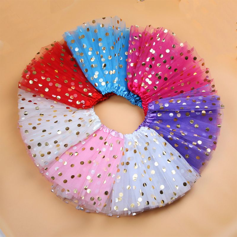 Enfant en bas âge fille Multi couches plissé Tutu jupe couleur unie paillettes or à pois paillettes Ballet jupon Costume Satin bord