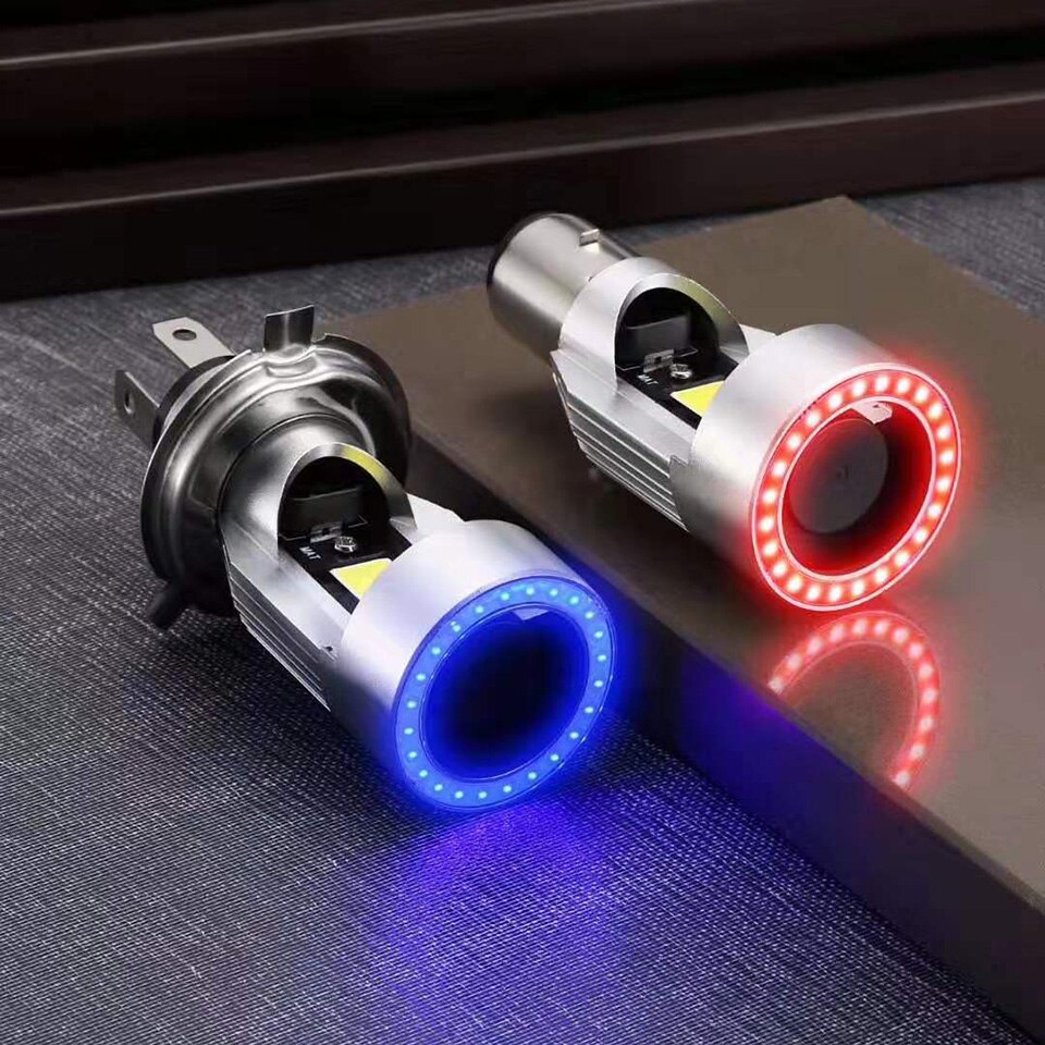 Faro LED de ojo de Ángel para motocicleta, luz de faro LED H4 Ba20d HS1 H6, accesorios DRL de 12/24V, azul/rosa: H4 / Azul