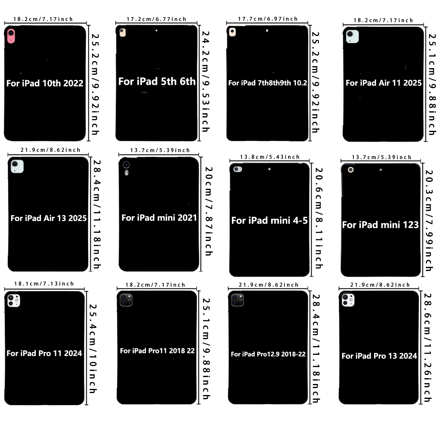 Funda de silicona para tableta iPad Air 12 13 iPad 6th 7th 8th 9th Gen funda iPad 11th 2025 Pro 11 2024 funda trasera de TPU negra
