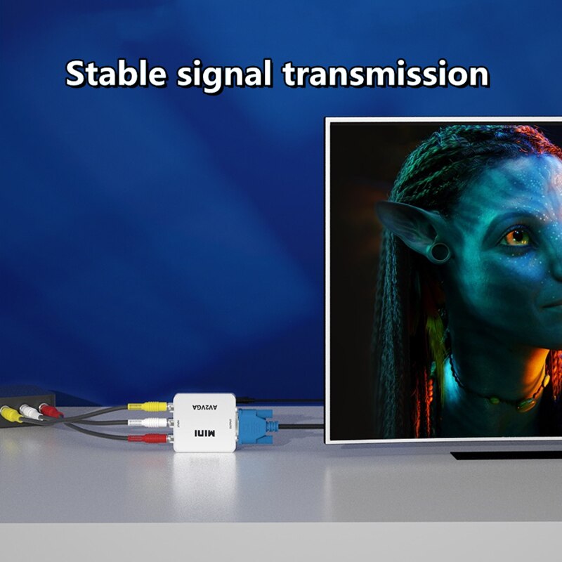 Convertidor Mini RCA a VGA, convertidor AV2VGA VGA2AV con Audio de 3,5mm, convertidor de vídeo VGA para PC a TV, ordenador a TV