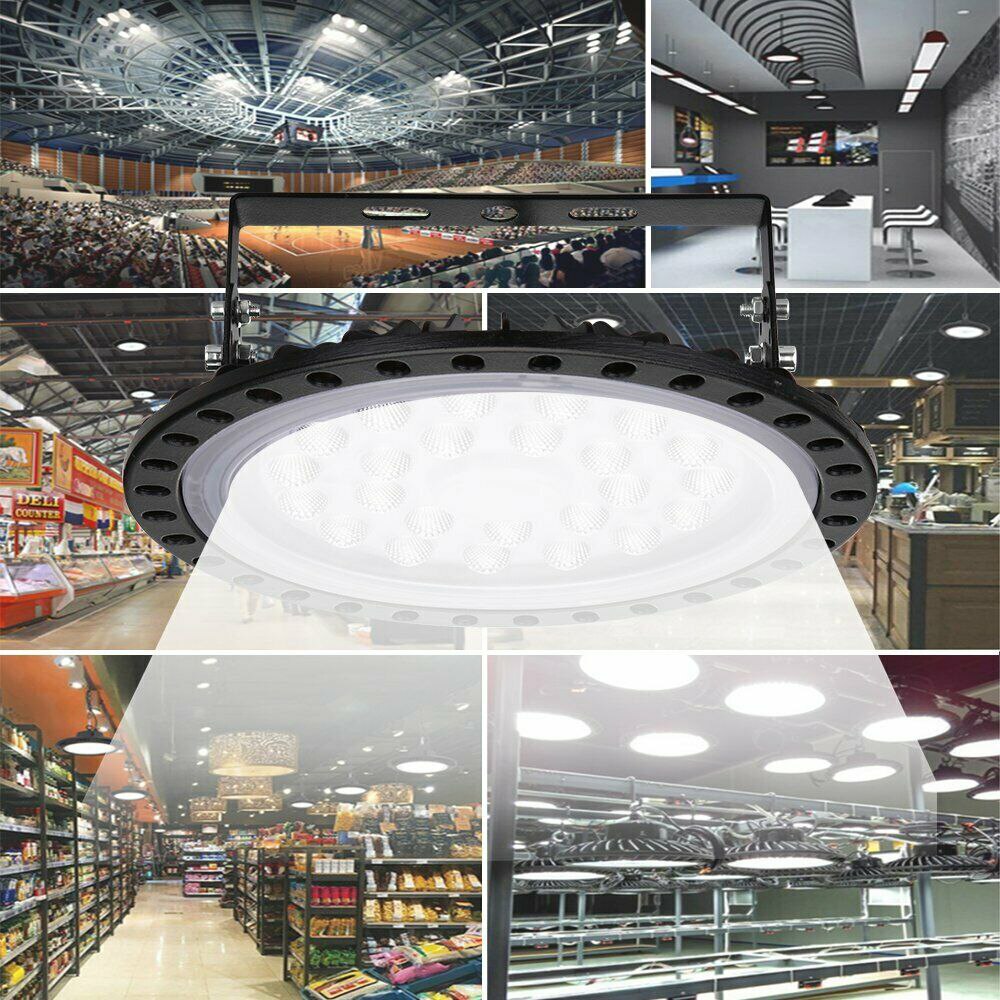 50/100w 220v ledet høy bukt lys lav bukt ufo pilsner industrilys til supermarked kontor parkeringsplass lampe 120 grader