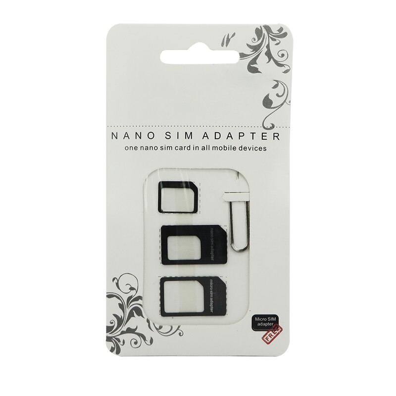 SIM Card Adapter 4 in 1 Nano Micro SIM Adapters Standard SIM Card Adapters Eject Pin For iphone 4 4S 5 6 6S 7 8 X Plus Phones