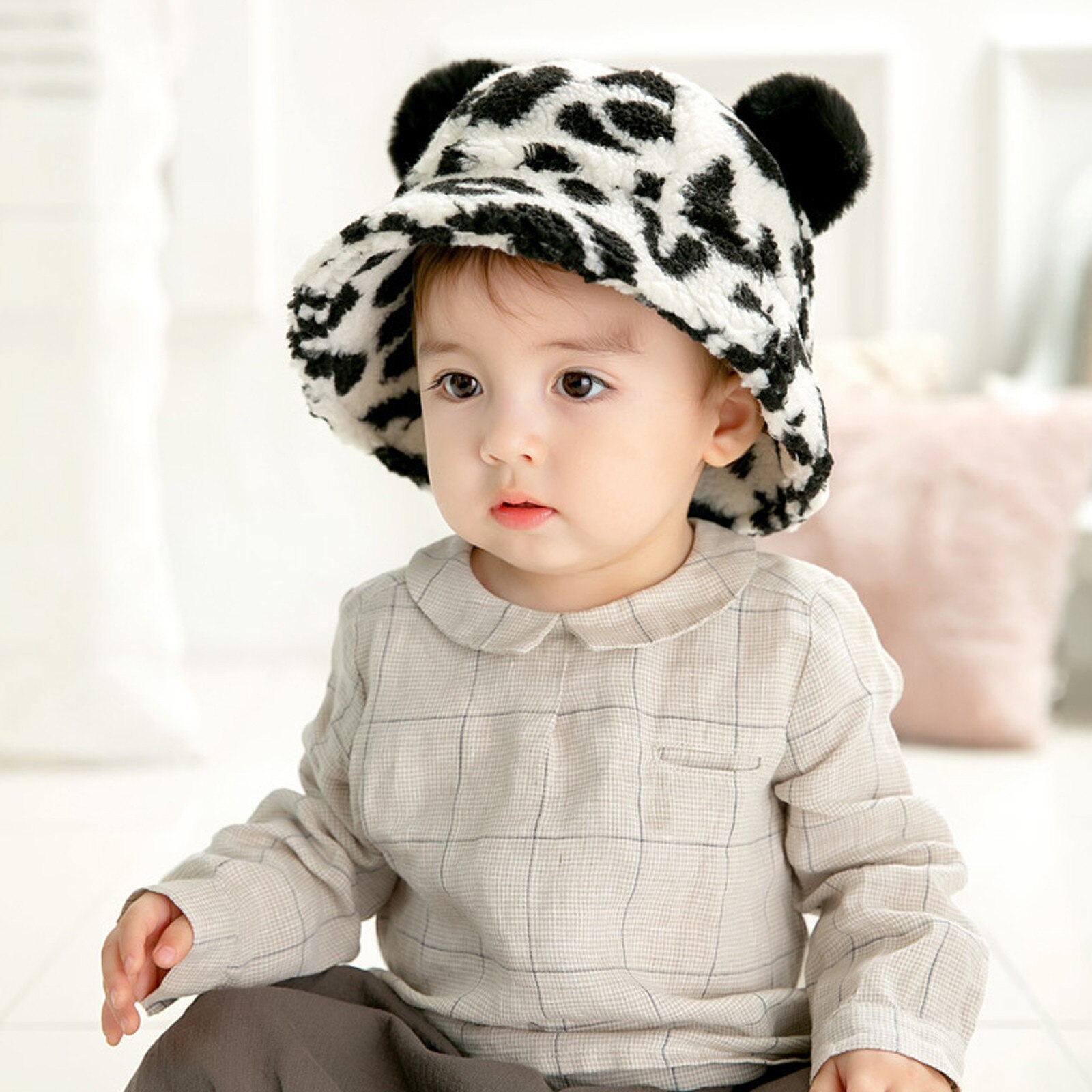 Baby Cartoon Luipaard Print Winter Warm Cap Visser Verstelbare Hoed