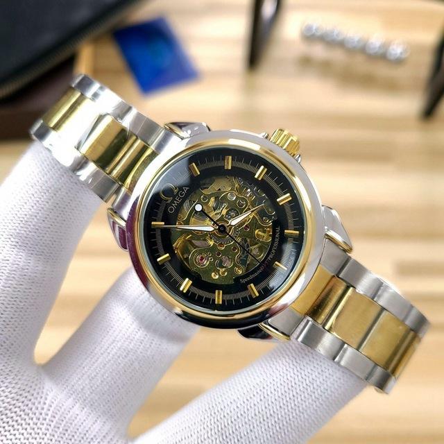 Omega- Brand Automatische Mechanische 007 Horloges Mannen Waterdichte Skeleton Polshorloge Met Vrouwen Mannen Lederen Band: 3