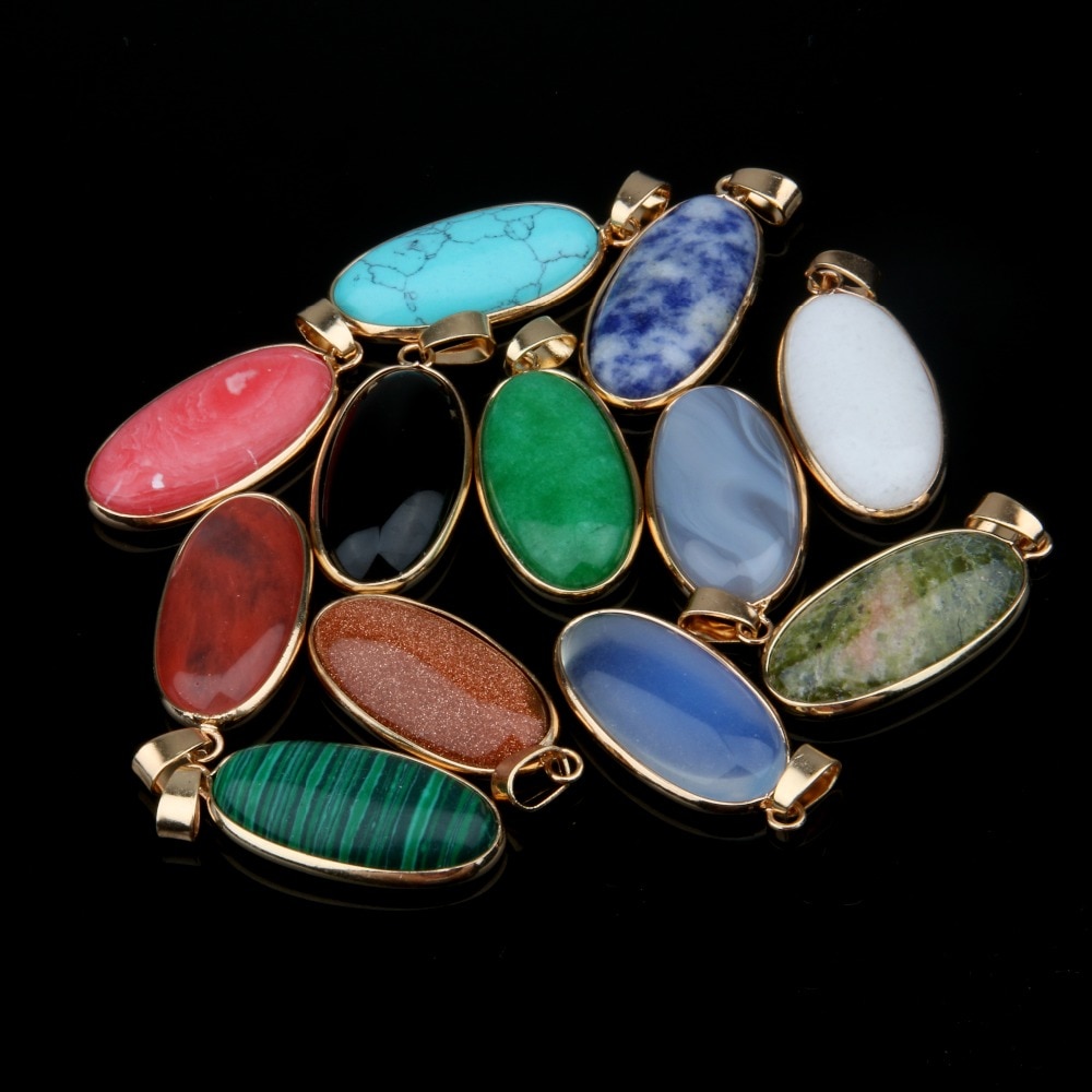 Ciondolo In Pietra naturale di Forma Ovale Pendenti Con Gemme E Perle Agat Lapis Lazuli Pendenti E Ciondoli per Collane Monili Che Fanno 4*1.6*0.6 millimetri