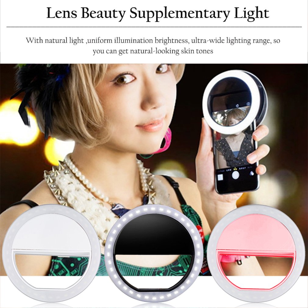 Selfie LED anillo de luz Flash portátil pinza de teléfono móvil de la lámpara de luz de noche Led espejo señal de neón Selfie anillo para Smartphone