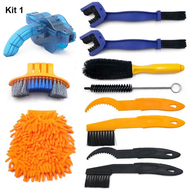 Bicycle Cleaning Kit Mountain Bike Chain Cleaner Scrubber Tire Brushes Washing Glove Cycling Maintenance Tool Accessories: Kit 1
