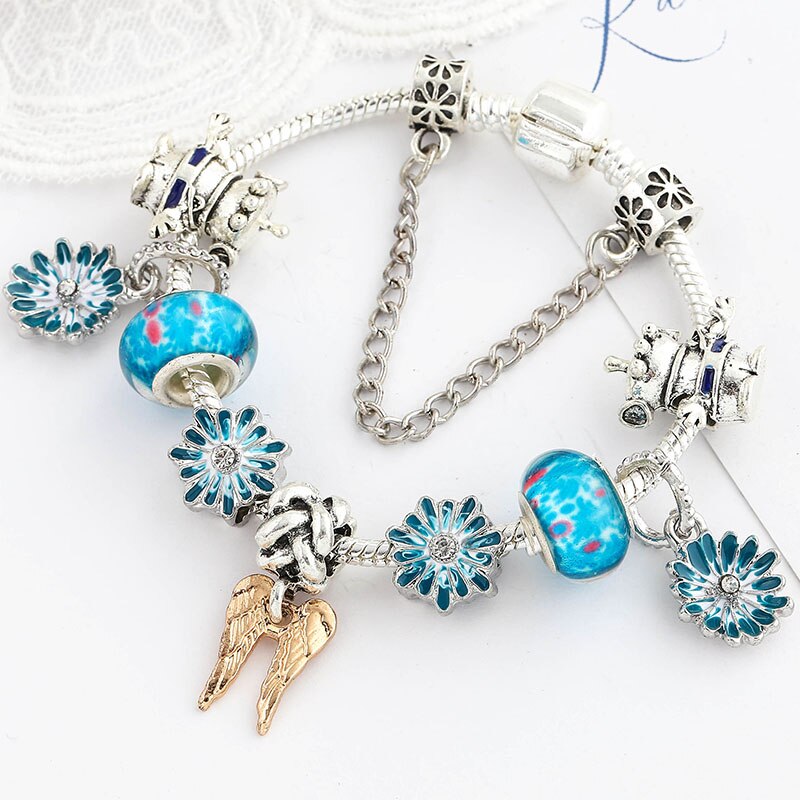 -Selling Mix Match Combinatie Charm Vrouwen Armband. Diy Daisy Bloem Vier Ogen Harry Film Vleugels Wilde Mode Fijne Armband: 21cm