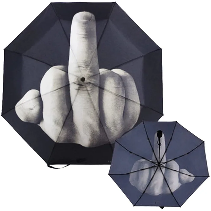 Paraguas divertido de dedo medio para hombre, protector solar para exteriores, viaje, a prueba de viento, Vintage, compacto, resistente al viento,