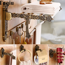 Tuqiu Bad Zubehör Antike Bronze Geschnitzte Aluminium Bad Hardware Handtuch Rack, Papier halter Wc Pinsel Halter, haken