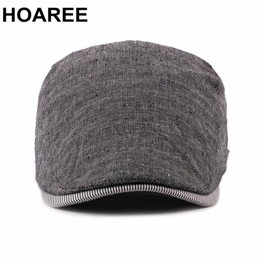 Hoaree Grijs Katoen Linnen Platte Pet Voor Mannen Lente Zomer Baret Man Britse Stijl Vintage Casual Ivy Ierse Cap Verstelbare 55-60 Cm