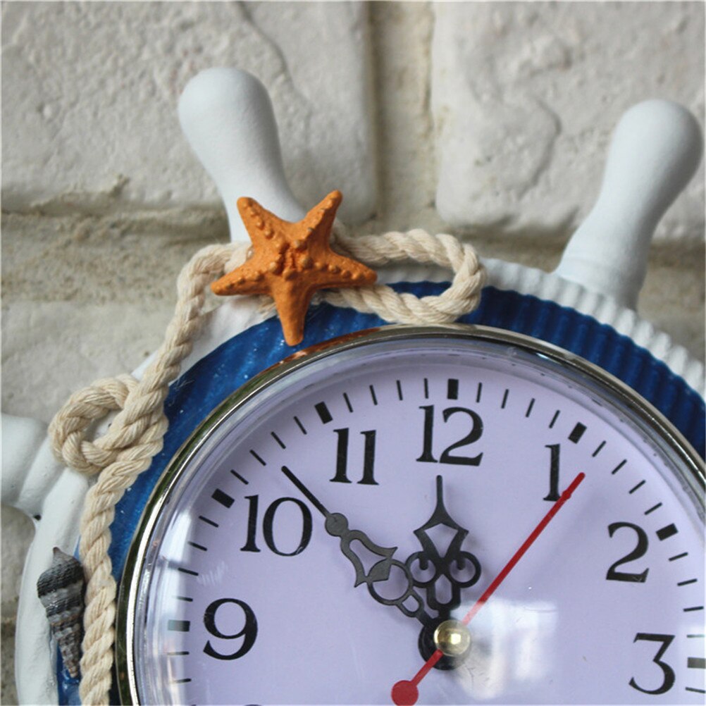 Home Wall Clock Decoration Round Retro Wood Mediterranean-Style Rudder Anchor Saat Needle Wall Hanging Clock